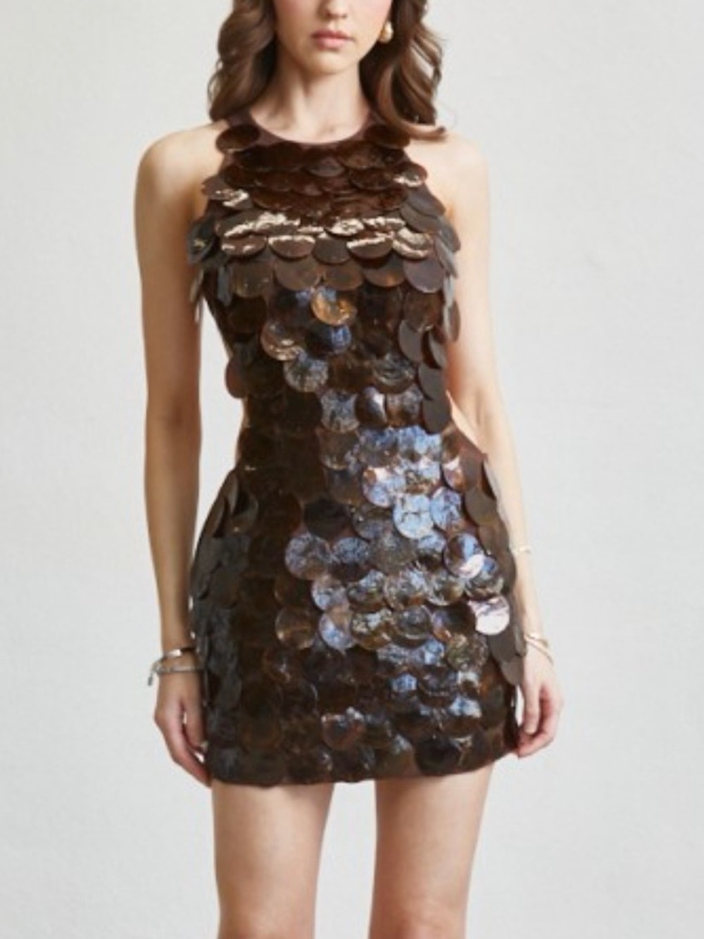 NWT Brown Glossy Shells mini dress